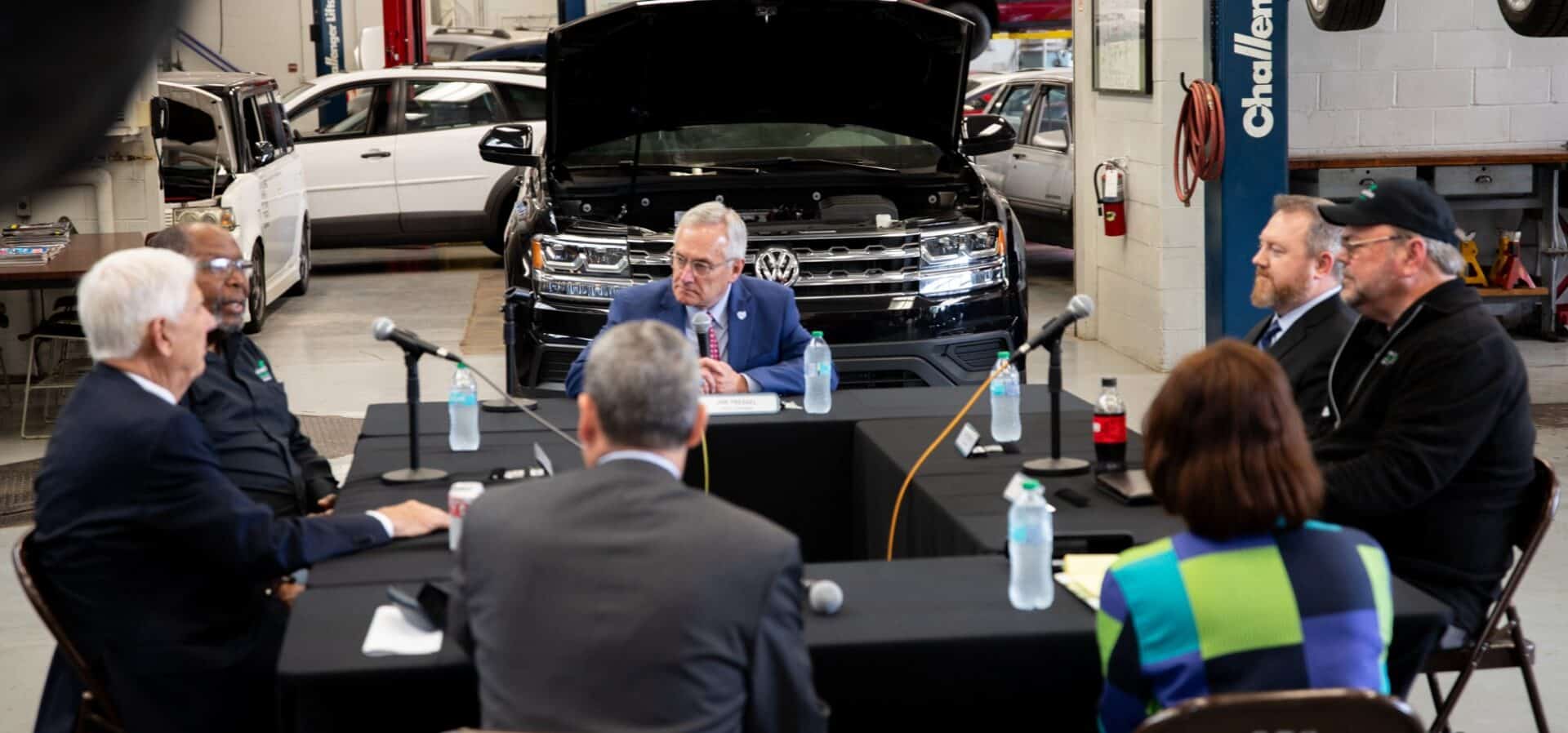 Roundtable Discussion (From left): Robert Reichert, Chuck Butler, Lt. Gov. Tressel, Carl Leugers, Jeff Wright. (Backs to camera: John Silverman, President Monica Posey)