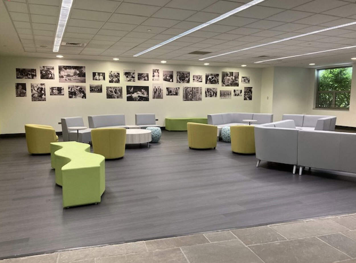 New chairs, tables, and flooring in ATLC First Floor Lounge