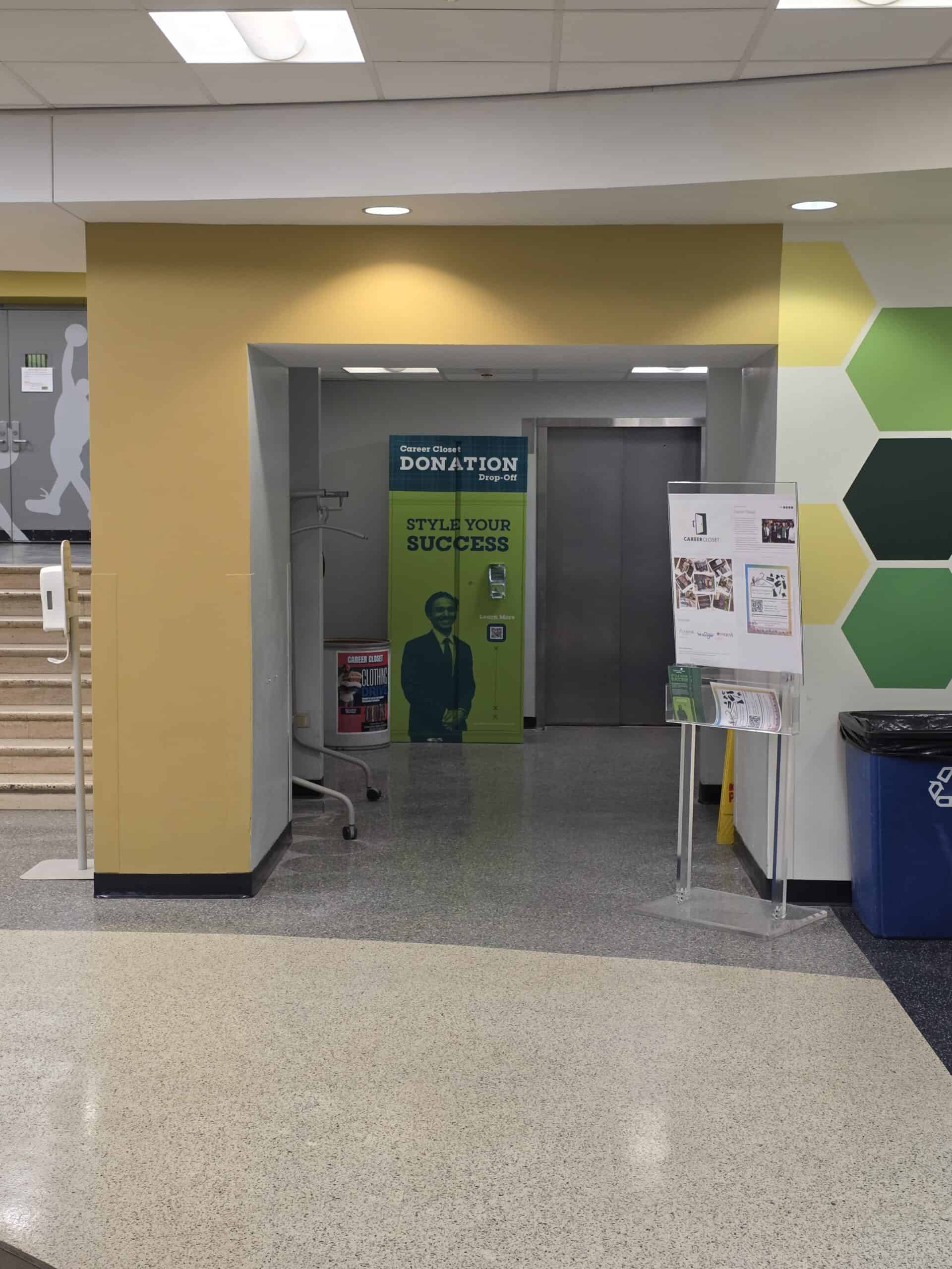 Main Building Gym Elevator Showing Donation Box to the Left