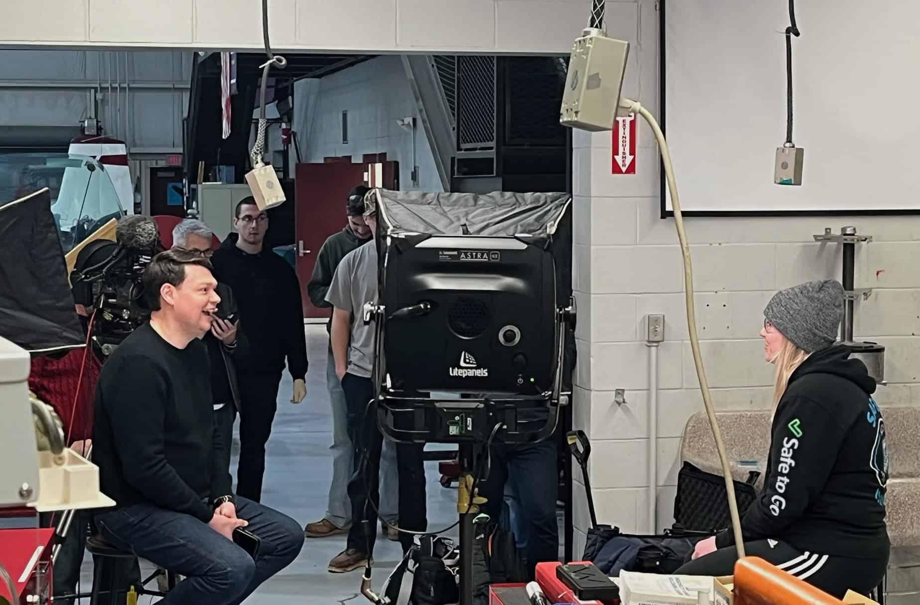 CNN reporter Pete Muntean interviews AMT student Taylor Hill