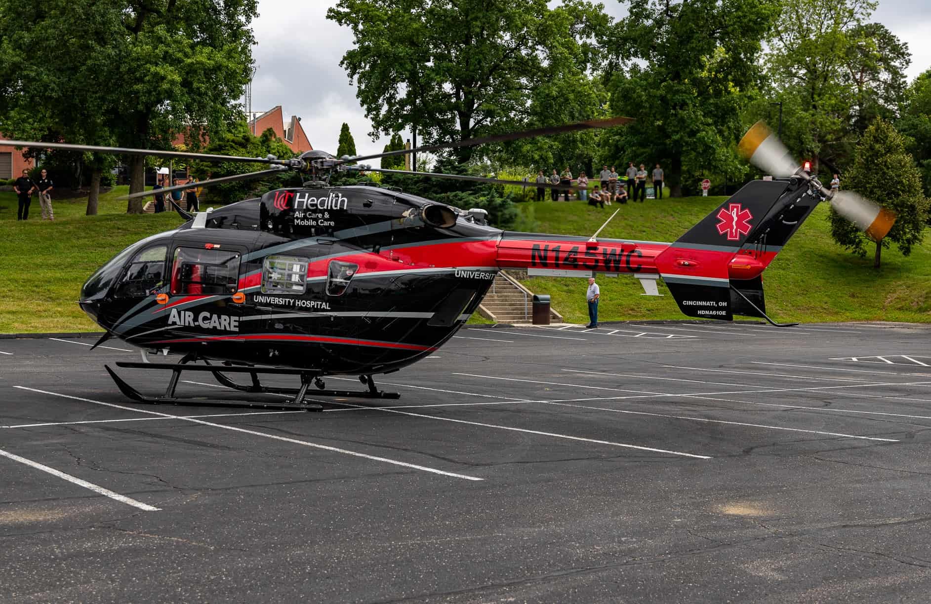 UC Air Care helicopter landing in Parking Lot A - 7-7-26